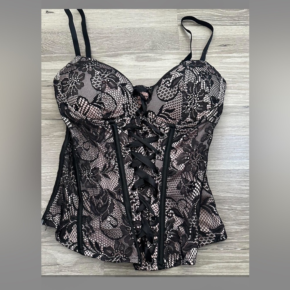 Charlotte Russe Black and Pink Lace Top